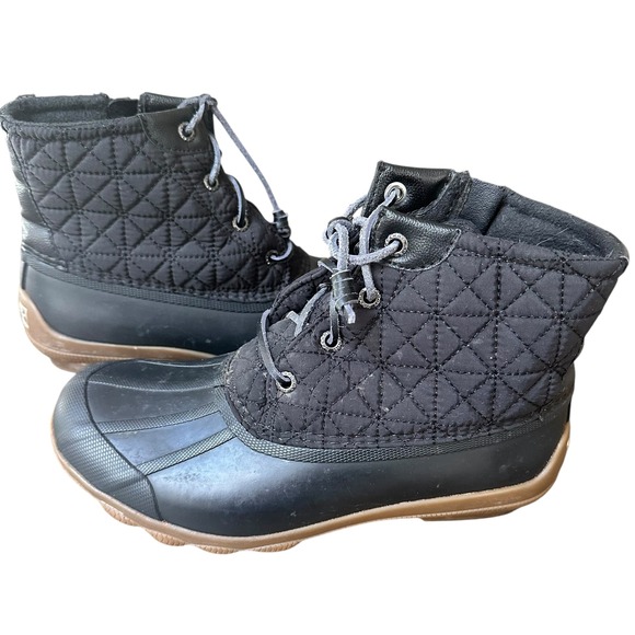 Sperry Duck Boots Top Siders Black‎ Quilted Waterproof Fleece Lined Fall Size 6 - Picture 1 of 11